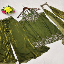 Festive Embroidered Kurti Palazzo Set with Dupatta